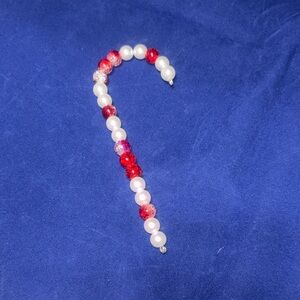 Red and White Beaded Candy Cane Ornament